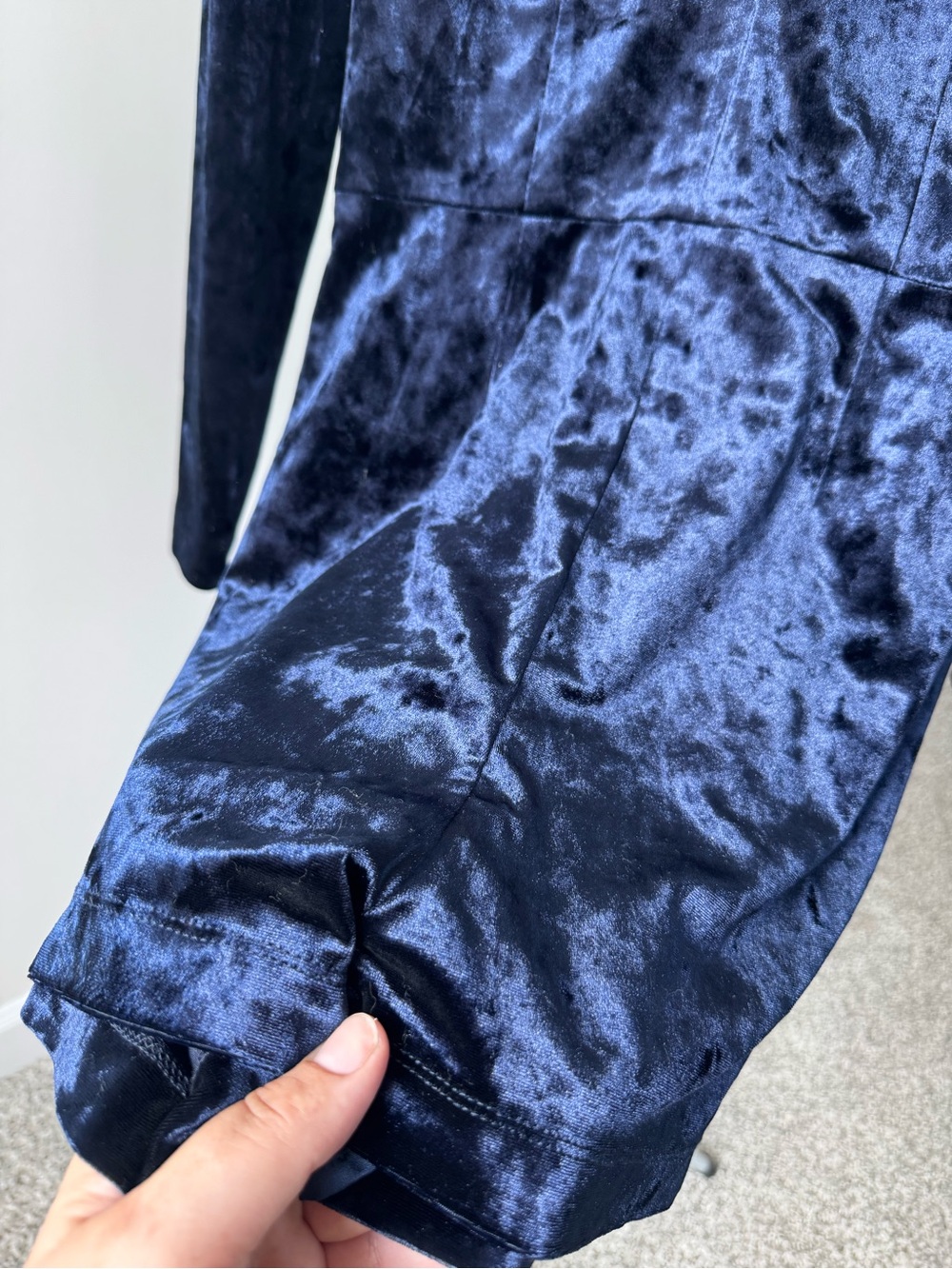 Bebe Style Navy Velvet Long Sleeve Romper | Y2K Glam Mini Playsuit | Open Back T - Picture 3 of 11